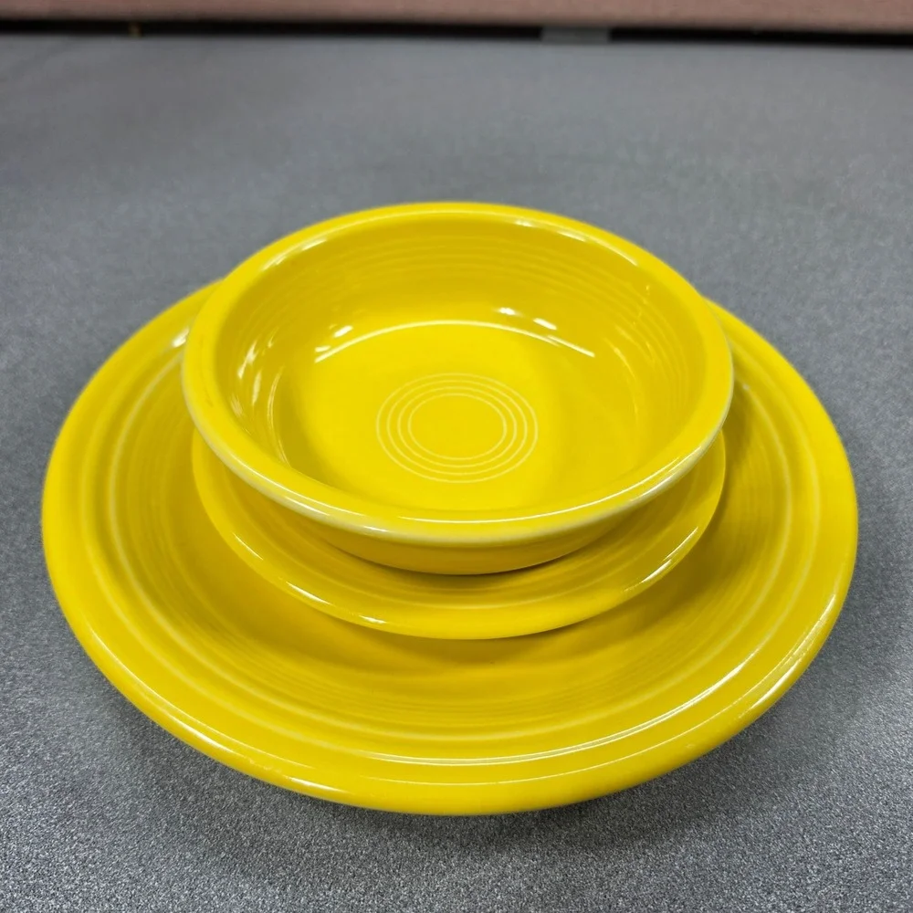 Fiestaware 3 Piece Dinnerware Set Sunflower Yellow Plates and Bowl Excellent
